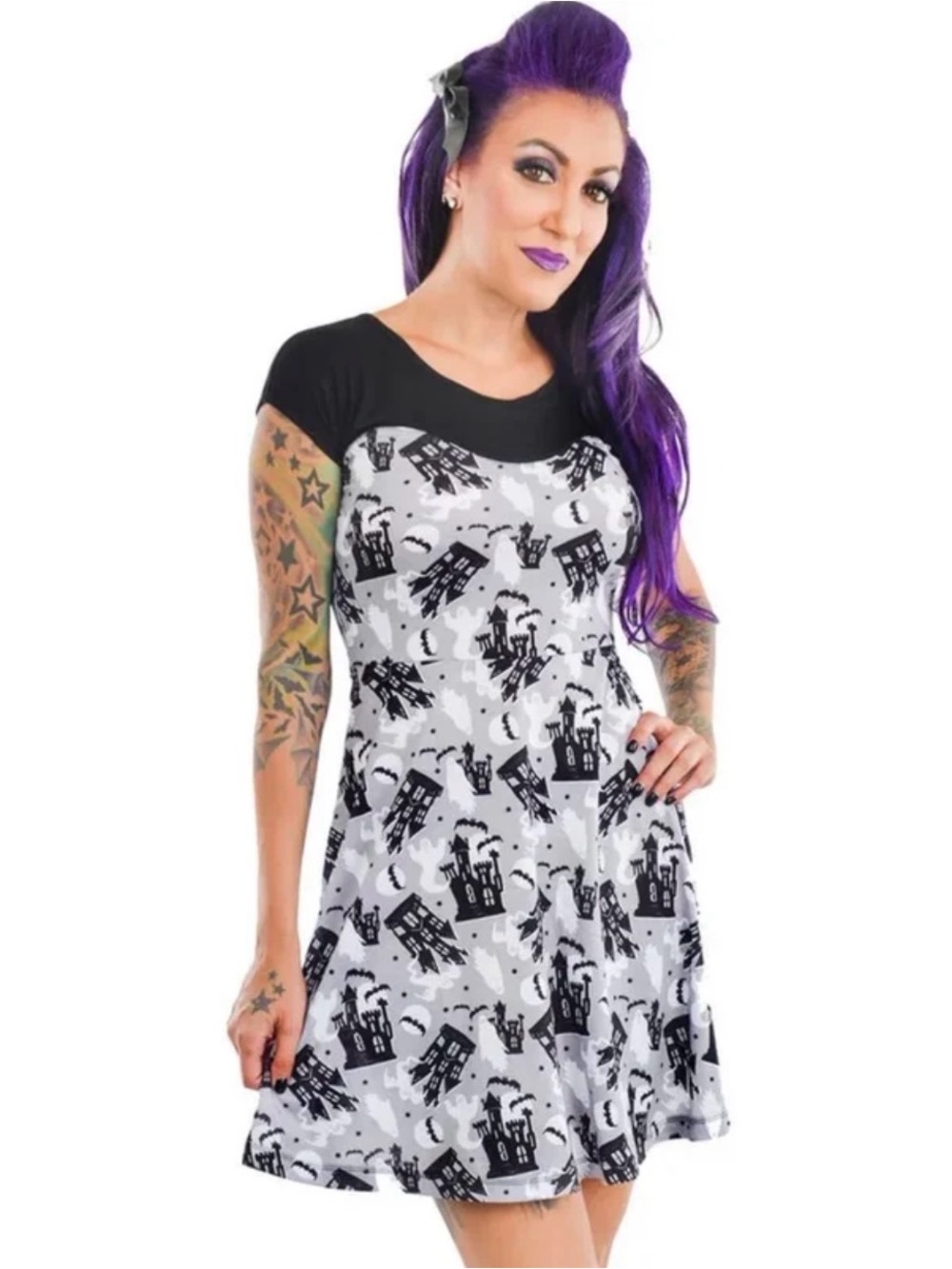 Too Fast Dress Haunted House Horror Halloween Punk Gothic Bats Ghoul Womens NWOT